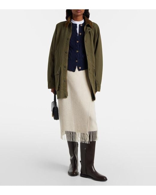 Polo Ralph Lauren Natural Fringed Herringbone Wool-Blend Wrap Skirt