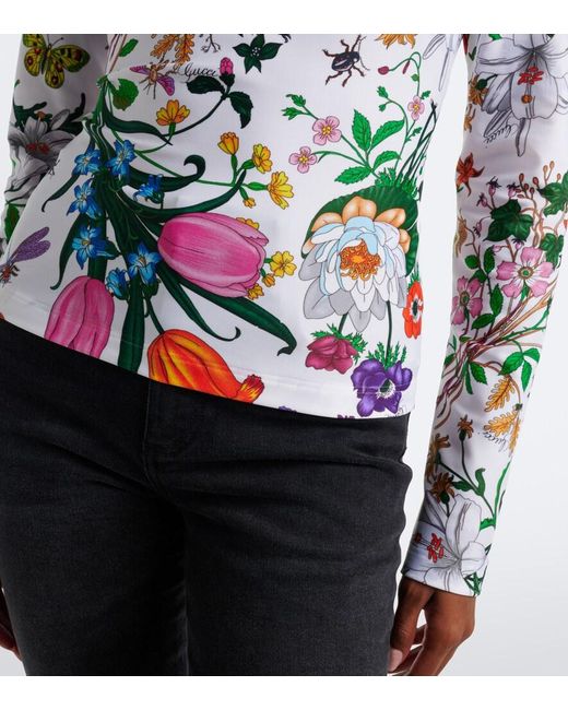 Gucci White Flora Printed Jersey Top