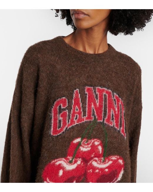 Ganni Red Printed Alpaca And Wool-Blend Sweater