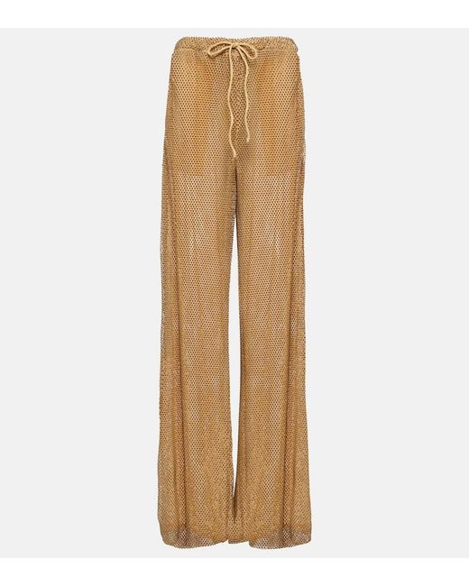 LAQUAN SMITH Natural Sequin-Embellished Pants