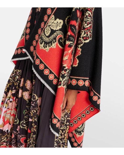 LaDoubleJ Red Soul Printed Wool And Silk Poncho
