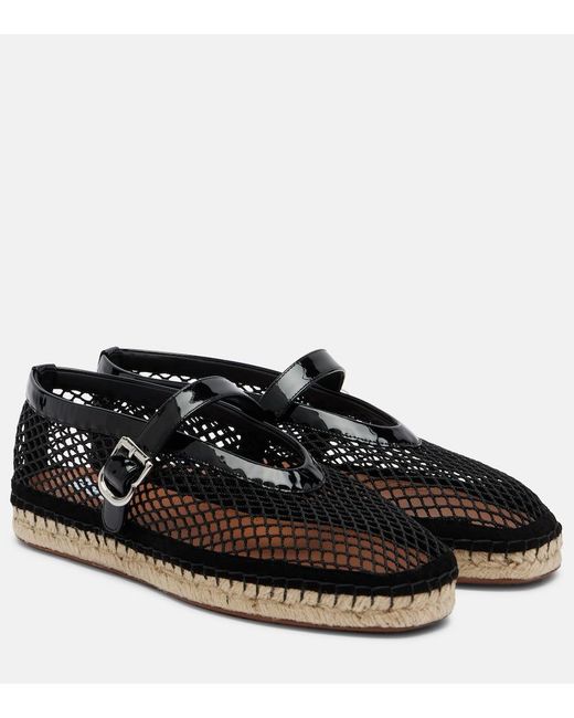 Alaïa Black Fishnet Leather-Trimmed Espadrilles