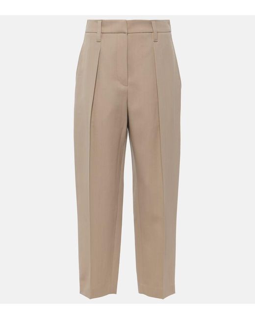 Brunello Cucinelli Natural Wool-Blend Straight Pants