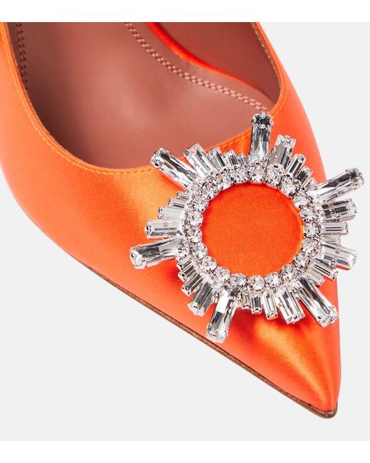 AMINA MUADDI Red Crystal-Embellished Satin Pumps