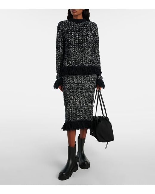 Moncler Black Fringed Wool And Cotton-Blend Cardigan