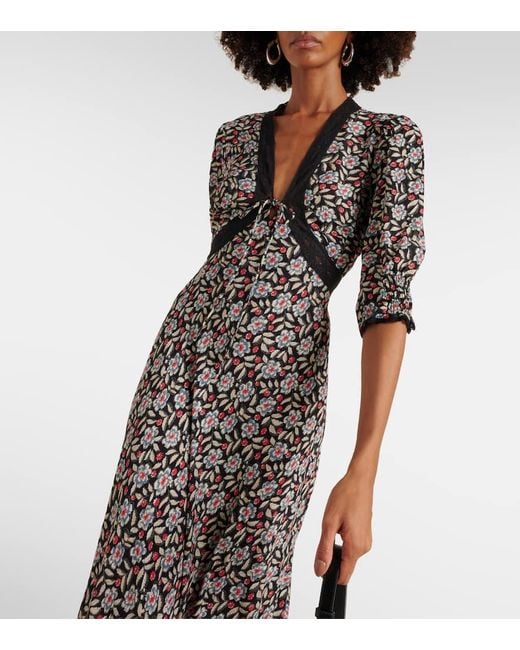 Rixo Black Women's Amina Carnation Slate Crepe Midi Dress 14