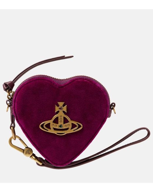 Vivienne Westwood Purple Heart Velvet Coin Purse With Strap