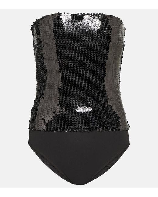 Alexandre Vauthier Black Sequined Strapless Bodysuit