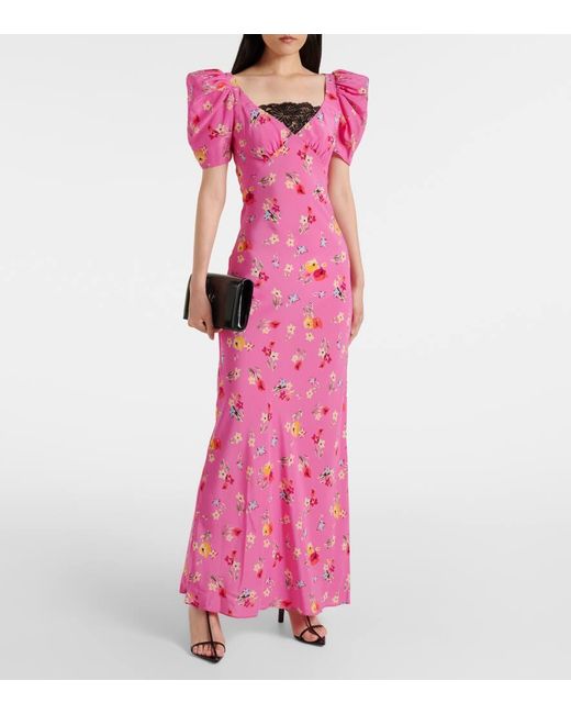 Rodarte Pink Lace-Trimmed Silk Maxi Dress