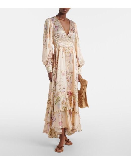 Camilla Natural Embellished Printed Silk Maxi Dress
