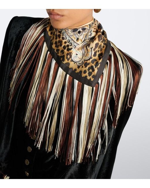 Etro Natural Fringed Printed Silk Twill Scarf
