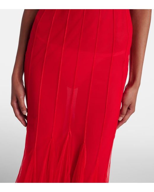 David Koma Red Robe Aus Satin Und Tuell