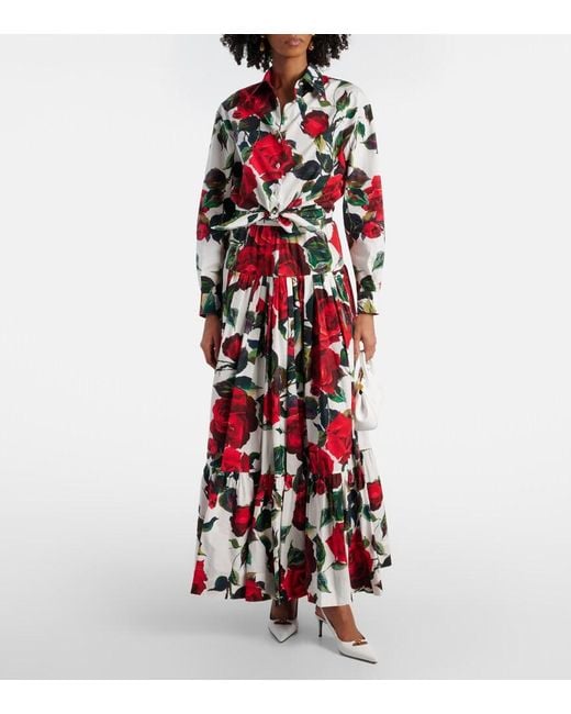 Dolce & Gabbana Floral Tiered Cotton Maxi Skirt
