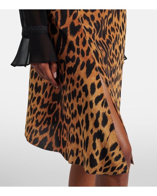 Gucci Natural Leopard-Print Silk Midi Skirt