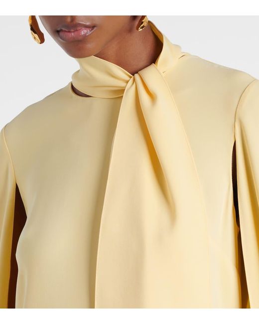 Oscar de la Renta Yellow Caped Silk-Blend Georgette Gown