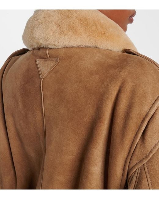 Prada Brown Shearling-Trimmed Suede Jacket