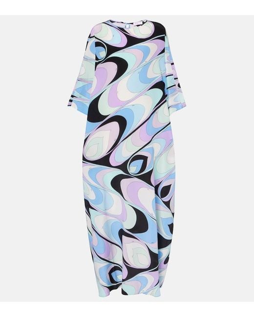 Emilio Pucci Blue Iride Silk Crepe De Chine Kaftan