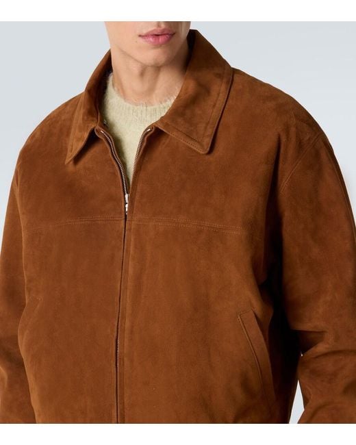 Auralee Brown Shearling-Trimmed Suede Blouson Jacket for men