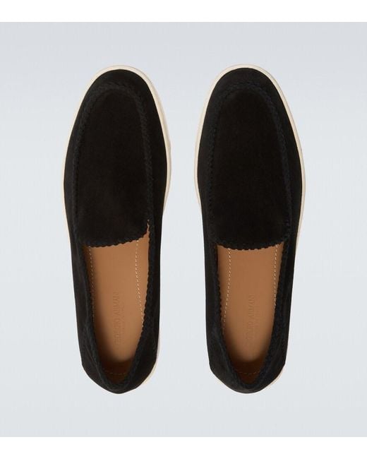 Giorgio Armani Black Galleria 3 Suede Slip-On Shoes for men