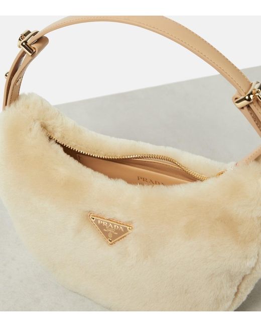 Prada White Arque Mini Shearling Shoulder Bag
