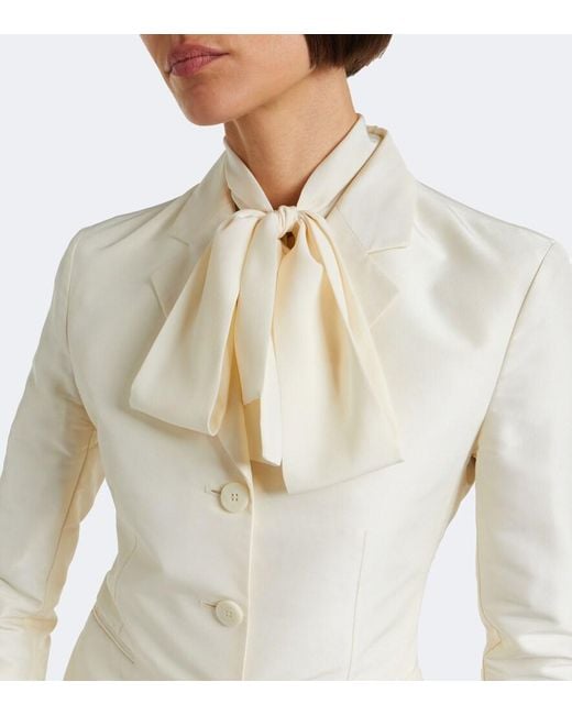 Gucci White Single-Breasted Silk Faille Blazer