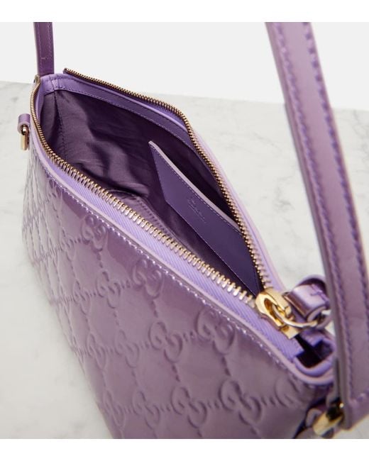 Gucci Gg Emblem Mini Patent Leather Shoulder Bag in Purple | Lyst