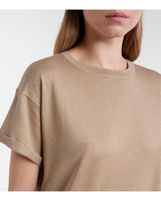 Brunello Cucinelli Natural Lurex Cashmere And Silk-Blend T-Shirt