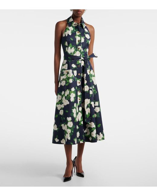 Carolina Herrera White Floral Faille Midi Dress