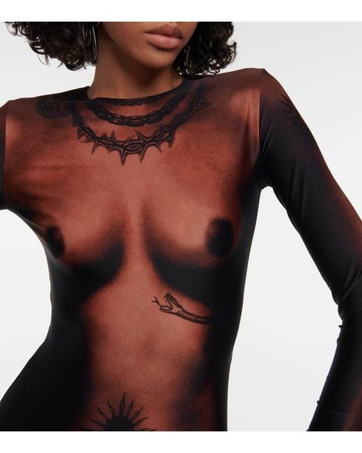 Jean Paul Gaultier Black Tattoo Trompe-L'Oil Jersey Bodysuit