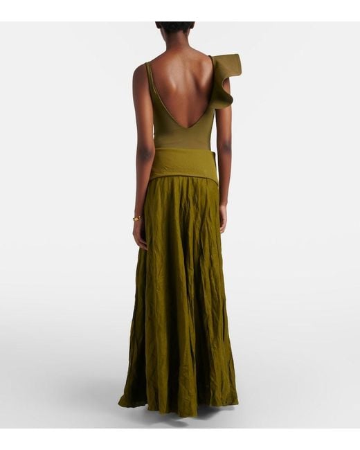 Johanna Ortiz Green Linen-Blend Maxi Skirt