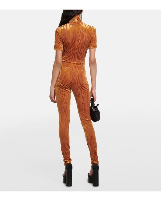 Alex Perry Orange Benton Devore Zebra-Print Catsuit