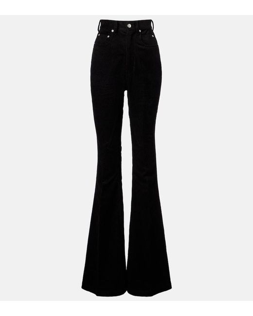 Rick Owens Black Bolan Cotton And Linen Corduroy Flared Pants