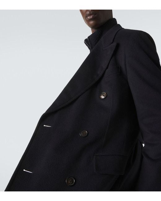 Umit Benan Black President Double-Breasted Wool Coat for men