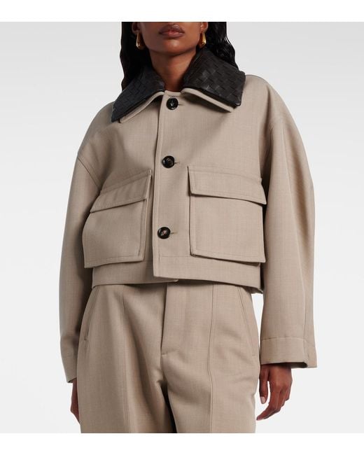 Bottega Veneta Natural Cropped Leather-Trimmed Wool Jacket