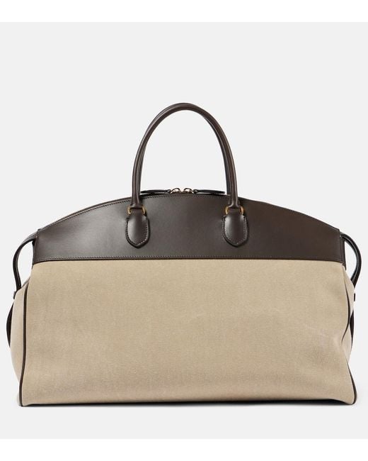 The Row Natural George Xl Leather-trimmed Denim Duffel Bag