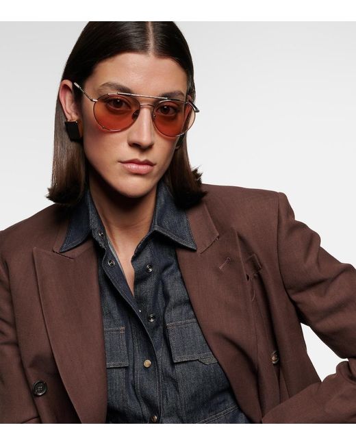 Brunello Cucinelli Brown Timeless Reflection Aviator Sunglasses
