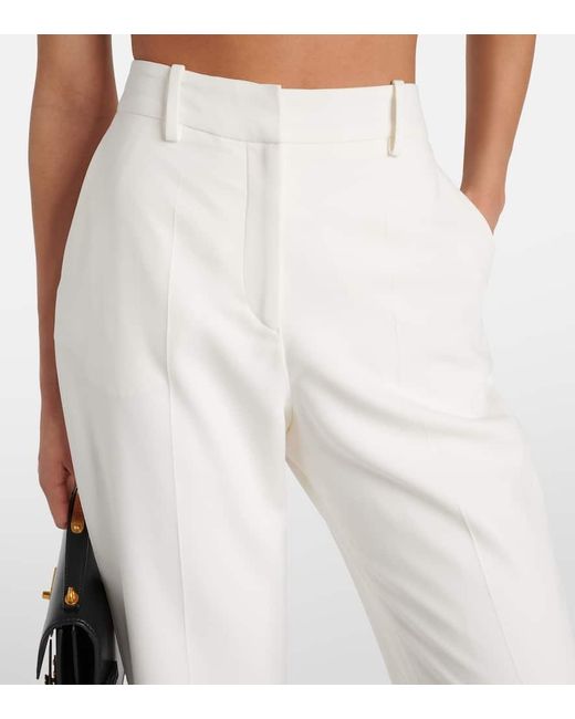 Pantalones Flared De Crepe Con Tiro Alto Balmain de color White