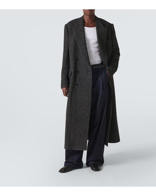 Dries Van Noten Black Herringbone Wool Coat for men