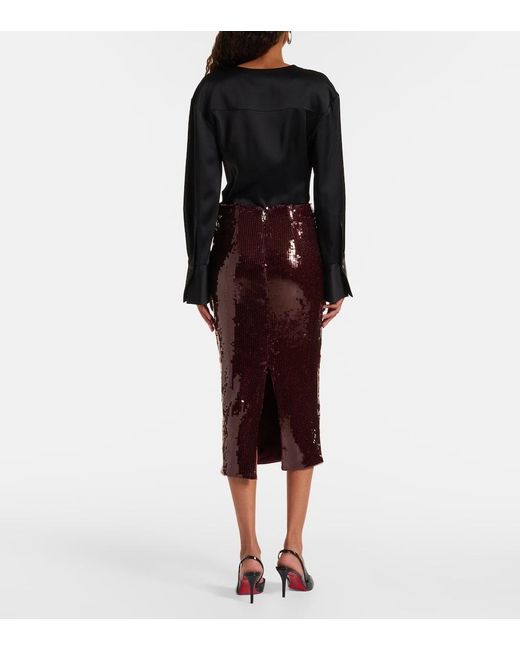 ROTATE BIRGER CHRISTENSEN Brown Georgia Sequined Pencil Skirt