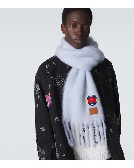 Loewe White Embroidered Mohair And Wool Scarf for men