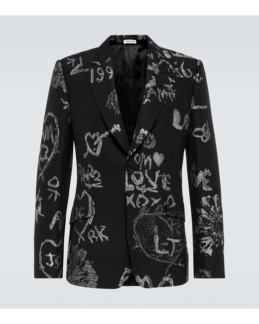 Alexander McQueen Black Jacquard Single-breasted Suit Jacket for men