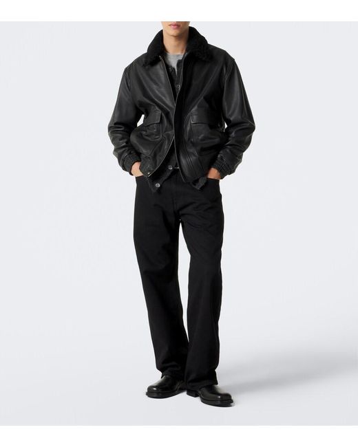 Arma Black Bari Teddy-Trimmed Leather Blouson Jacket for men