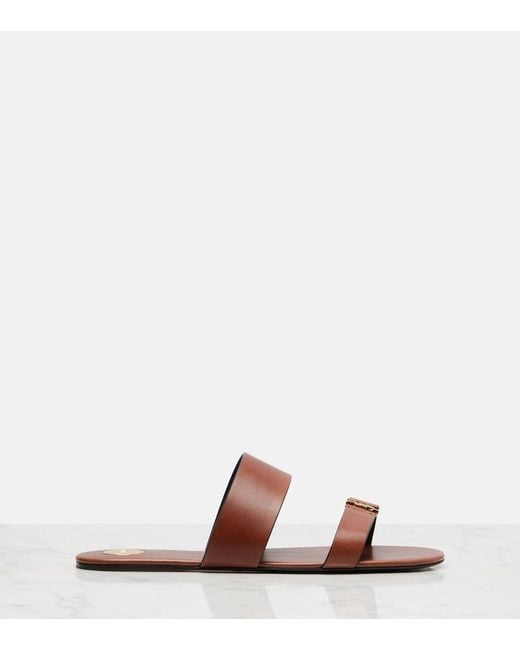 Saint Laurent Brown Cassandre Leather Sandals