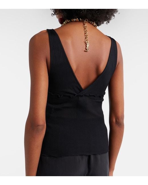 Saint Laurent Black Scalloped Silk Satin Top
