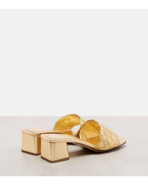 Bottega Veneta Natural Parco Intrecciato Metallic Leather Mules