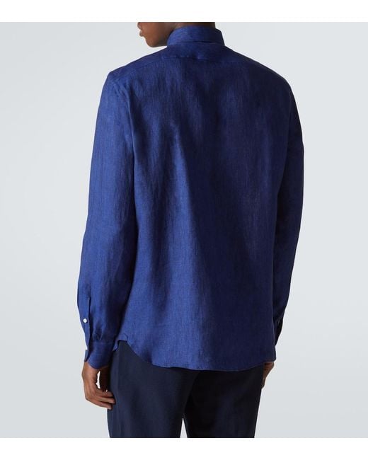 Rubinacci Blue Linen Shirt for men