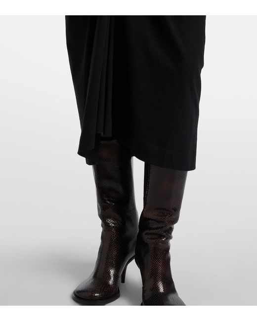 Dries Van Noten Black Gathered Cotton Midi Skirt