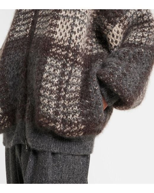 Brunello Cucinelli Gray Checked Sequined Cardigan