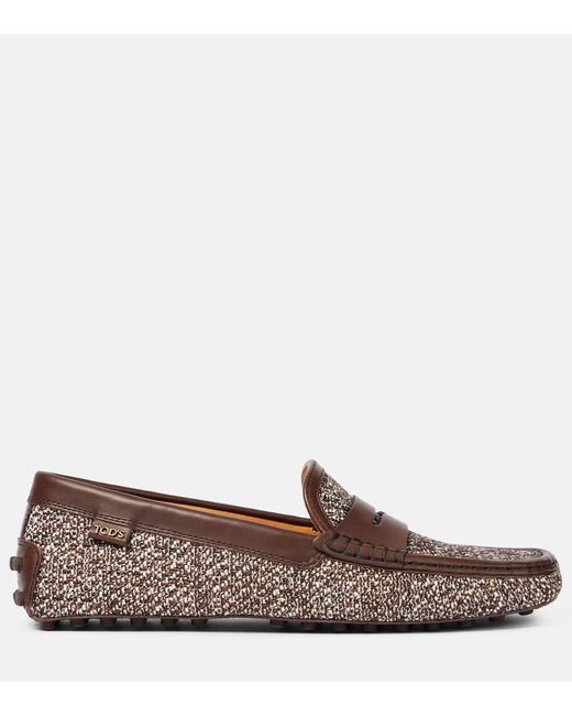 Tod's Brown Gommino Leather-Trimmed Tweed Driving Shoes