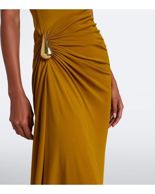 Bottega Veneta Metallic Gathered Jersey Maxi Dress